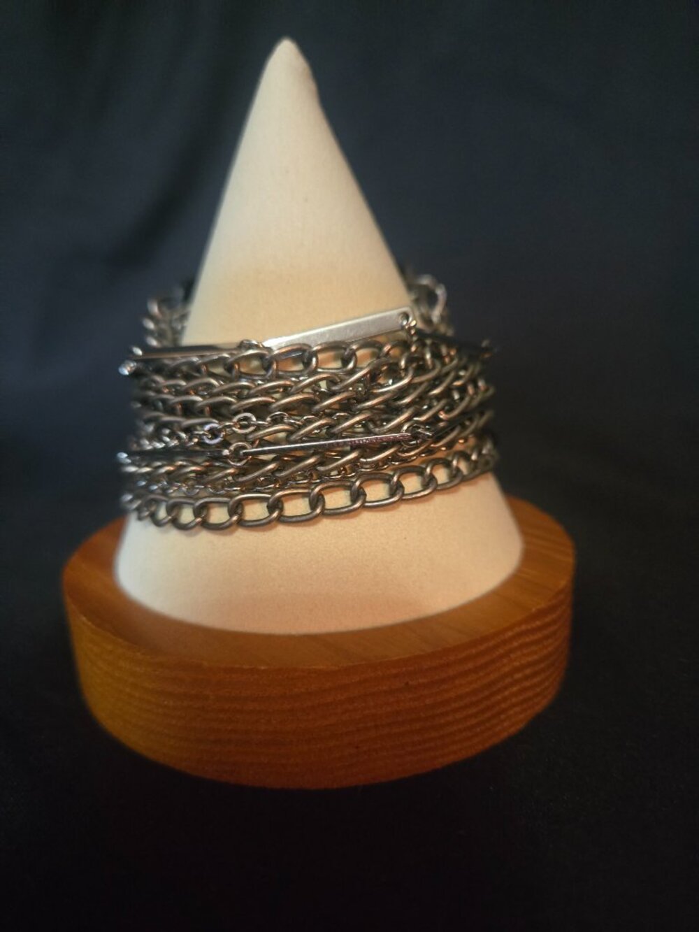 White House Black Market Genuine Leather Multi-Chain Statement Cuff Bracelet - Picture 4 of 8